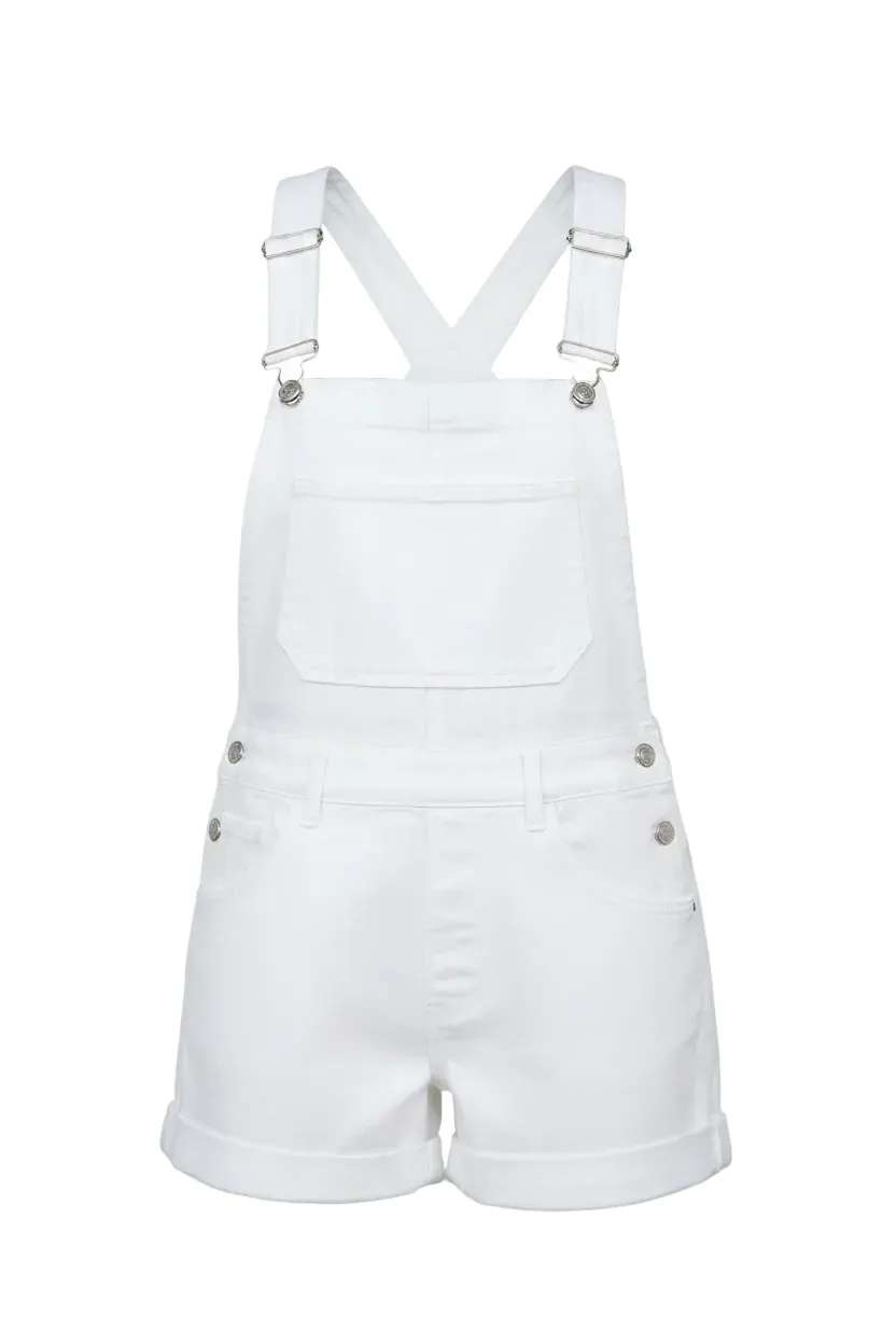 Wide Strap Square Neck Denim Overalls Crisscross Back Bib