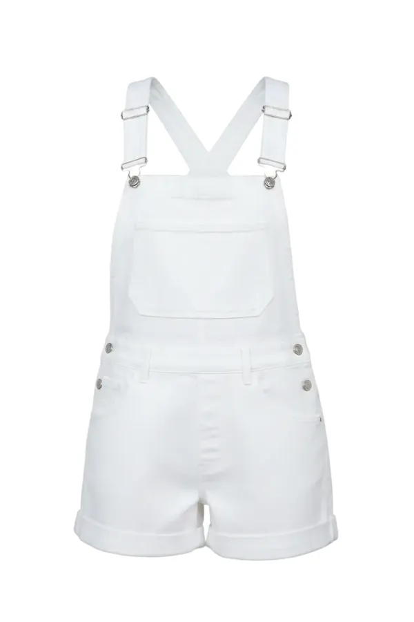 Wide Strap Square Neck Denim Overalls Crisscross Back Bib