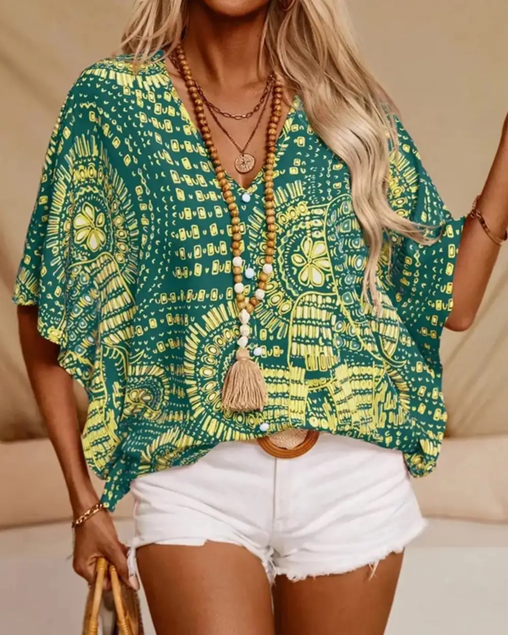 Soft Printed V Neck Blouse