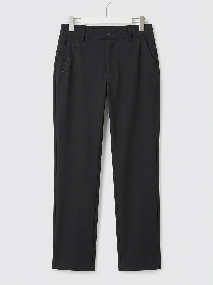 Women's Streamlined Weekend Floral Embroidered Mid Rise Straight Leg Pants