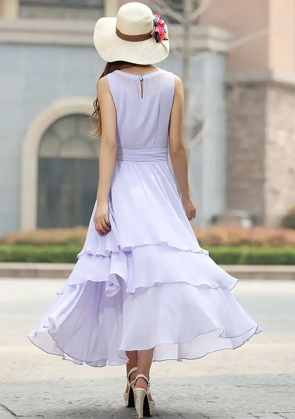 Chiffon Pleated Tiered Sleeveless Maxi Dress