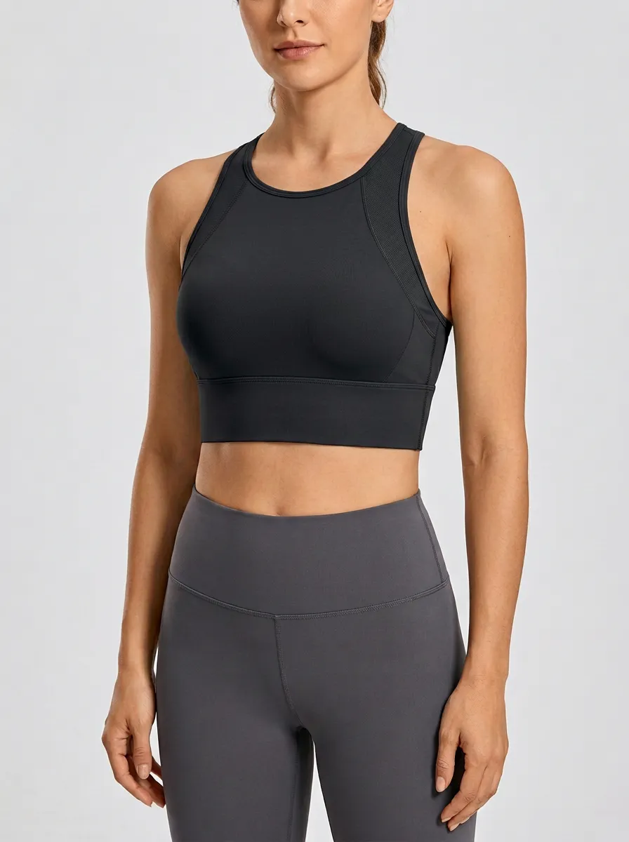 Women's High-Neck Racerback Paneled Sports Bra