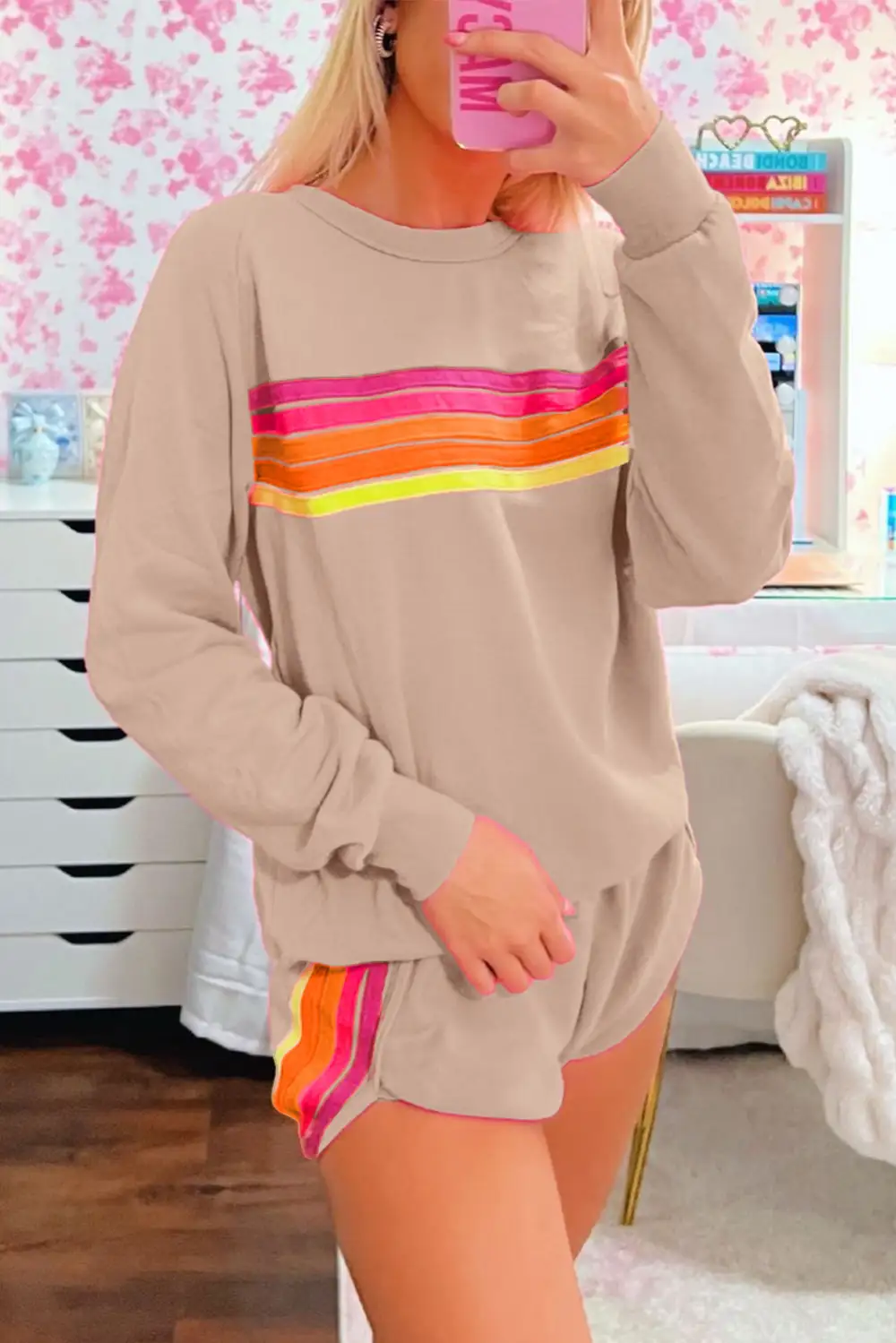 Striped Pullover Relaxed Shorts Lounge Set Mood