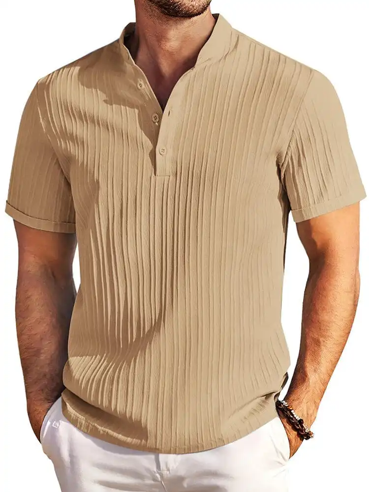 Casual Textured Henley T-Shirt