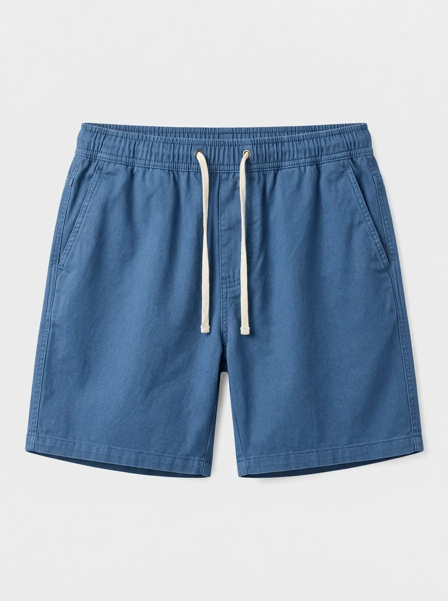 Men's Casual Breathable Solid Blue Drawstring Shorts