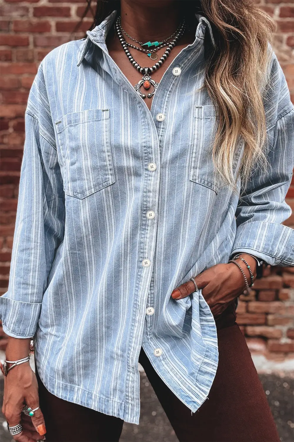 Women's Boyfriend Chest Pocket Classic Denim Shacket