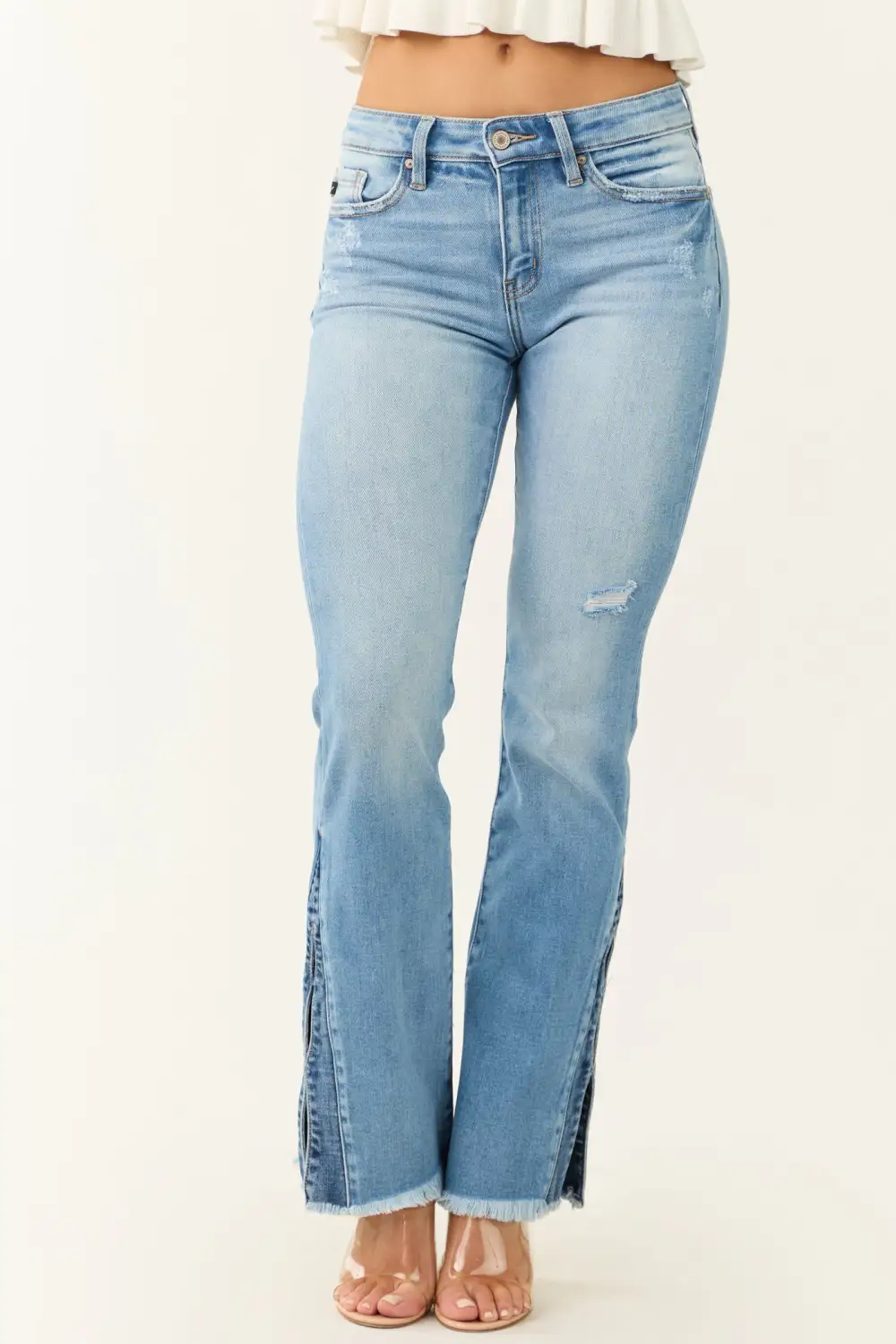 Light Wash Side Split Flare JEANS