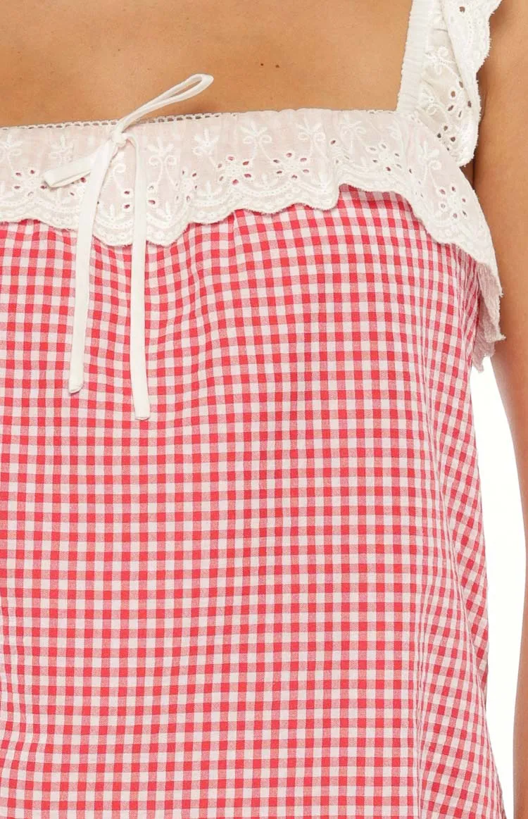 Babydoll Gingham Lace Mini Dress