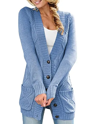 Women Open Front Cardigan Sweater Button Down Knit Sweater Coat