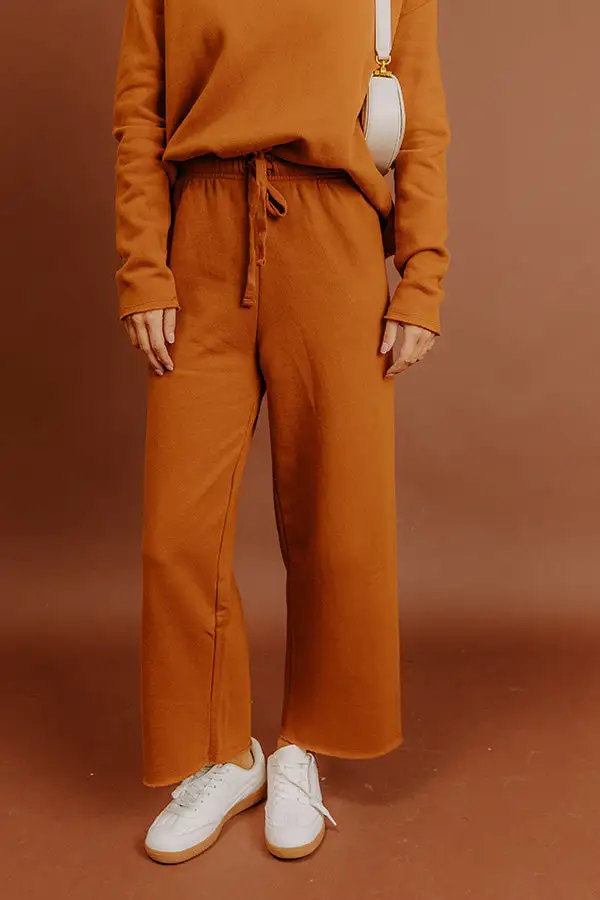 High Waist Wide Leg Fleece Pants In Pumpkin