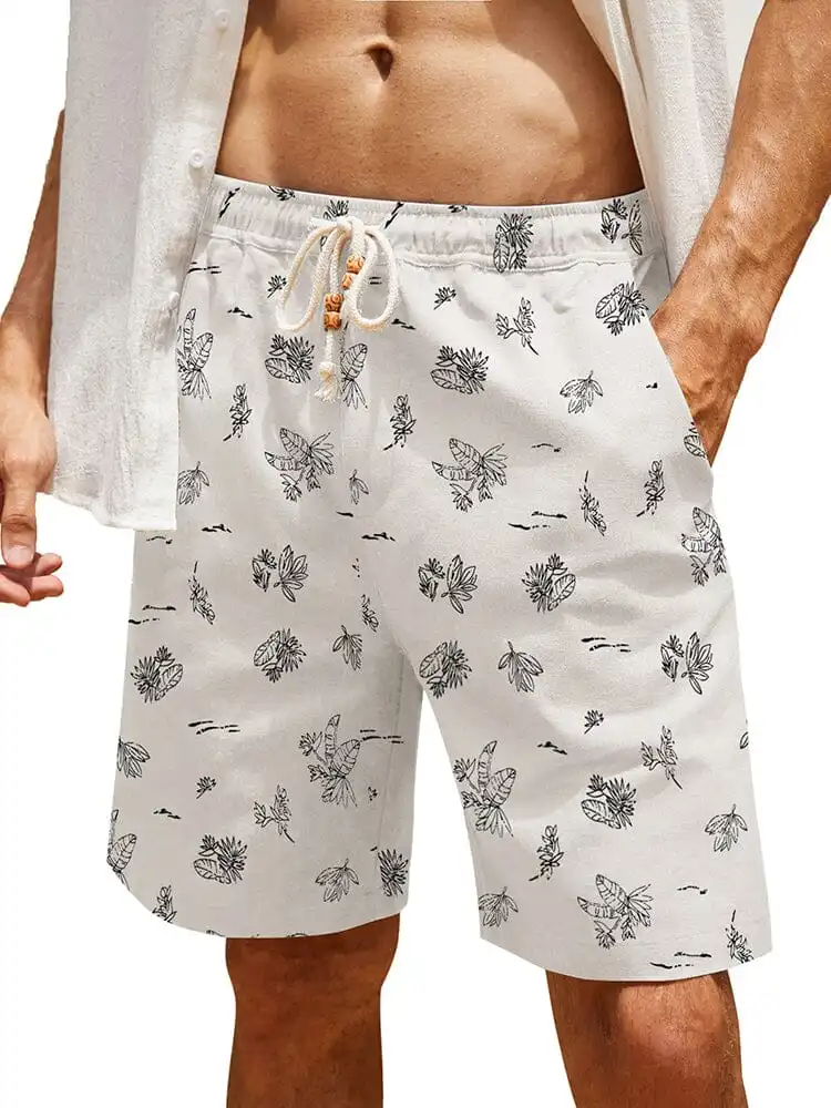 Casual Printed Linen Holiday Shorts