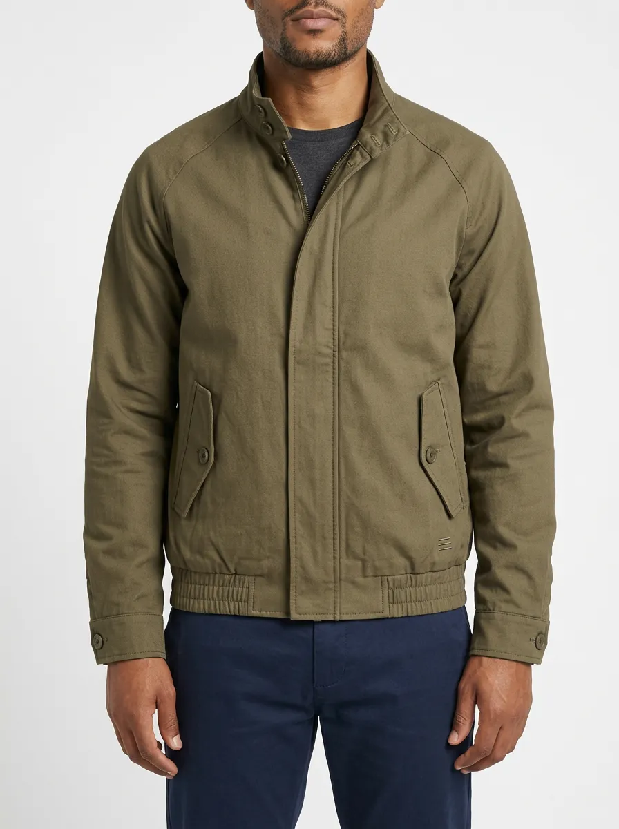 Men's Casual Military Style Olive Green Zip-Up Bomber Jacket