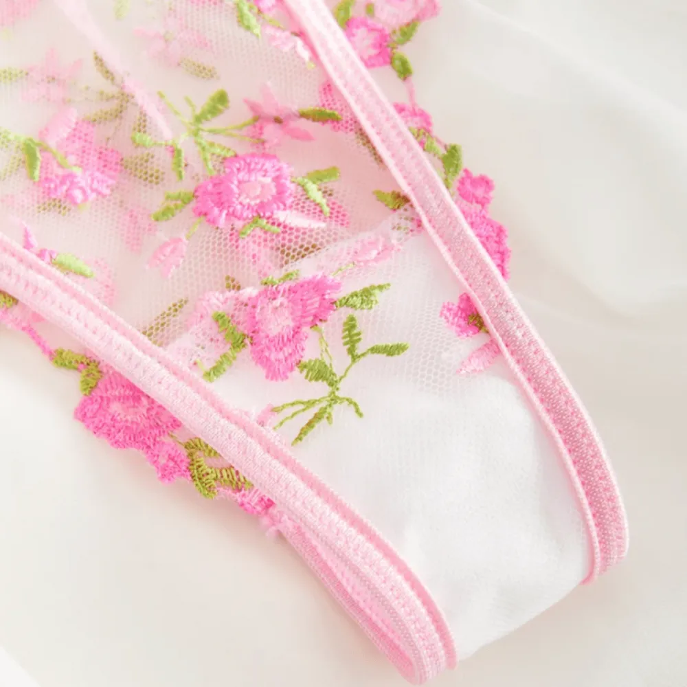 Classic Floral Embroidered Sheer Lingerie Set