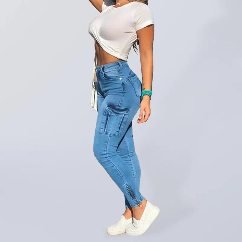 Zipped Pocket Distressed Utility Skinny Denim Jeans