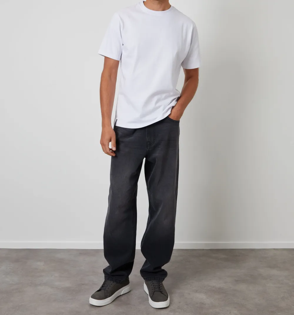 Men's White Peached Cotton Crewneck T-Shirt