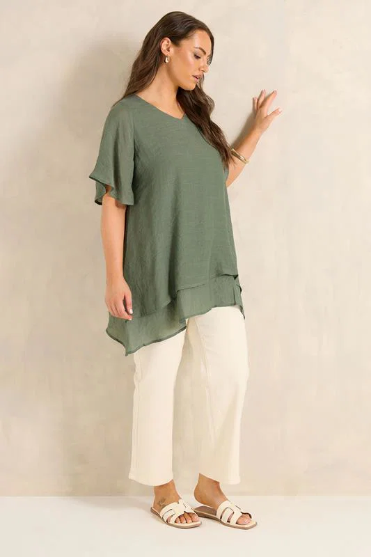 Khaki Green Double Layer Top detail 2