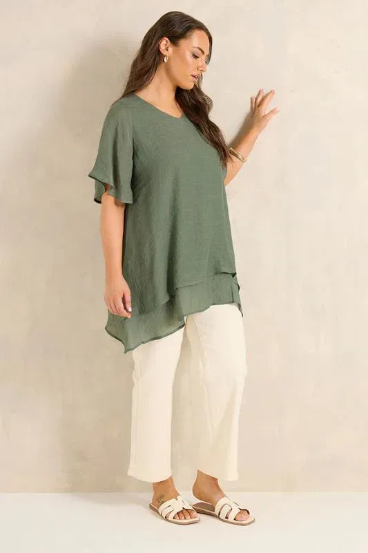 Khaki Green Double Layer Top