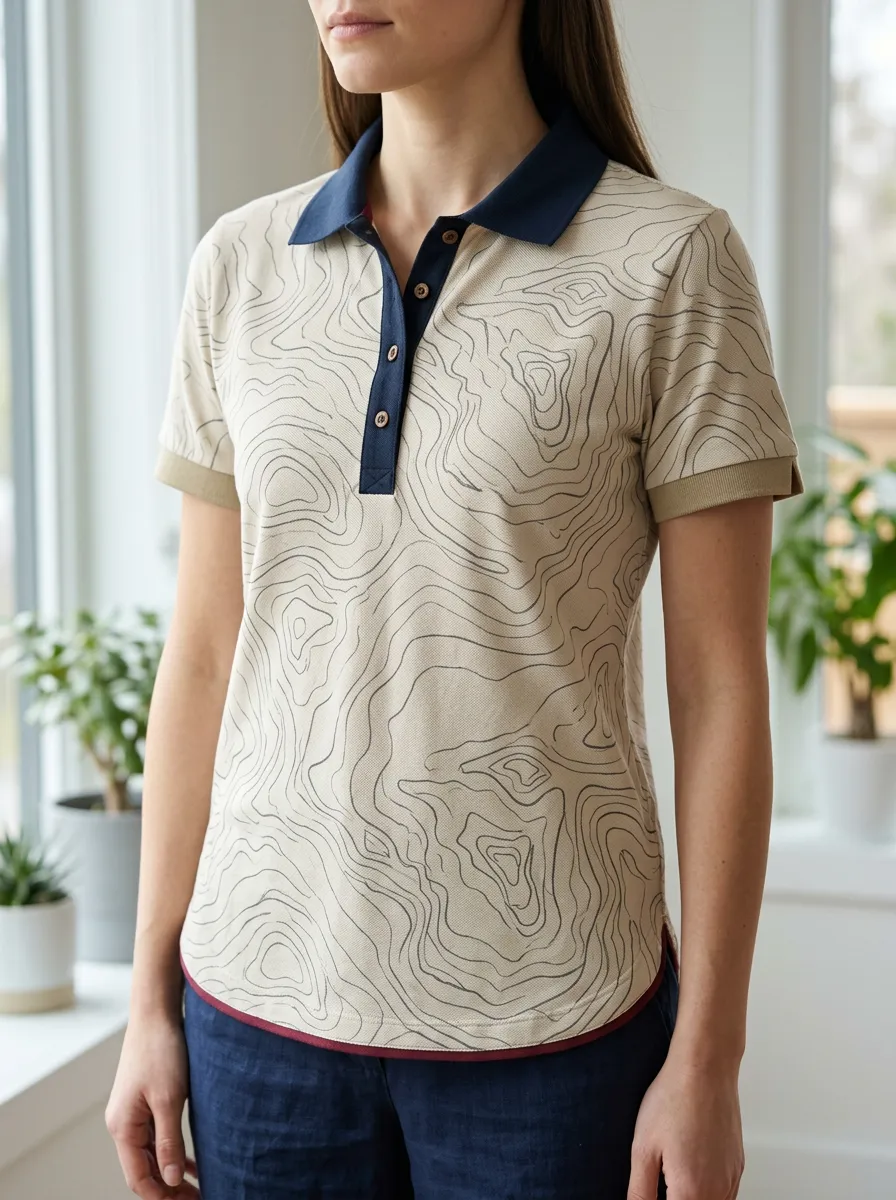 Women's Casual Hiking Lover Topographic Map Polo Shirt