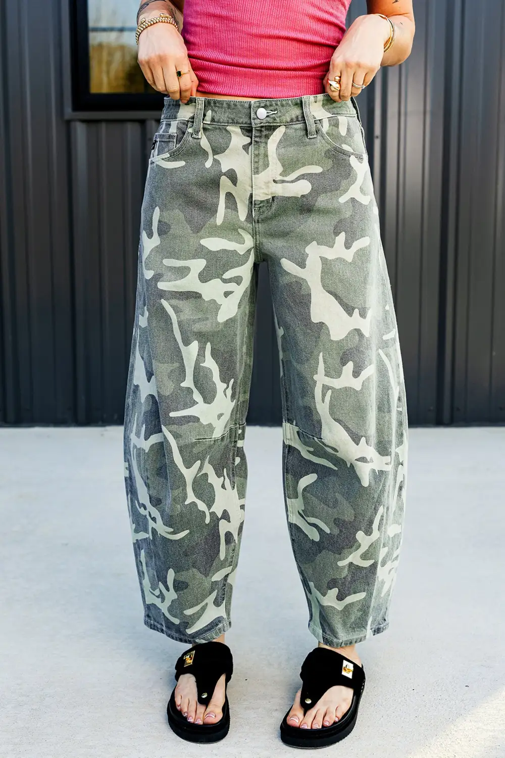 Women's Camo Print Button Fly Straight Leg Ankle Length Jeans