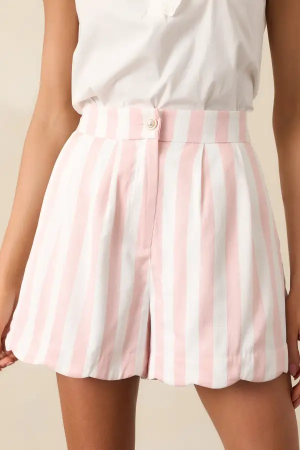 Pink White Stripe Scallop Edge Shorts
