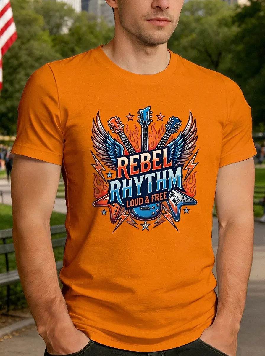 Men's Rock Music Lover Rebel Rhythm Guitar Wings Printed T-shirt