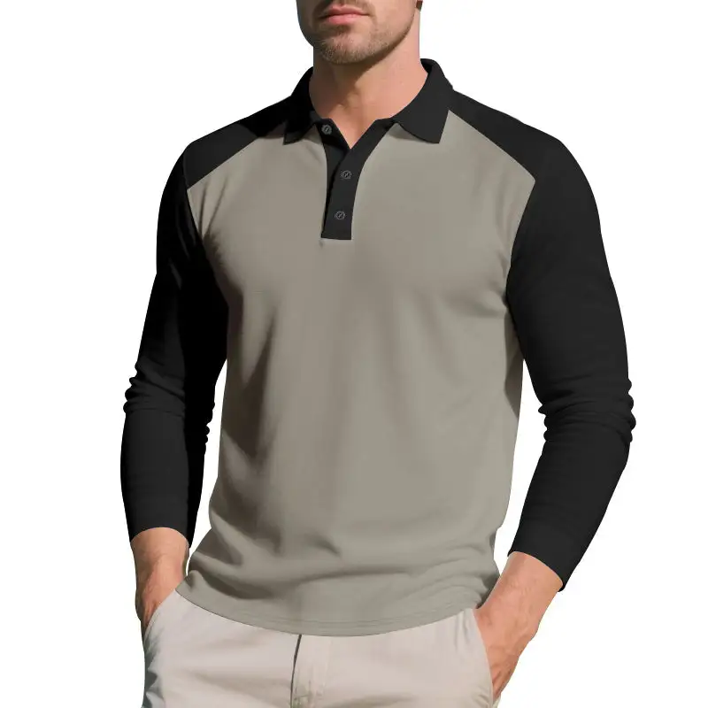 Button Placket Raglan Sleeve Long Sleeve Athletic Polo Shirt
