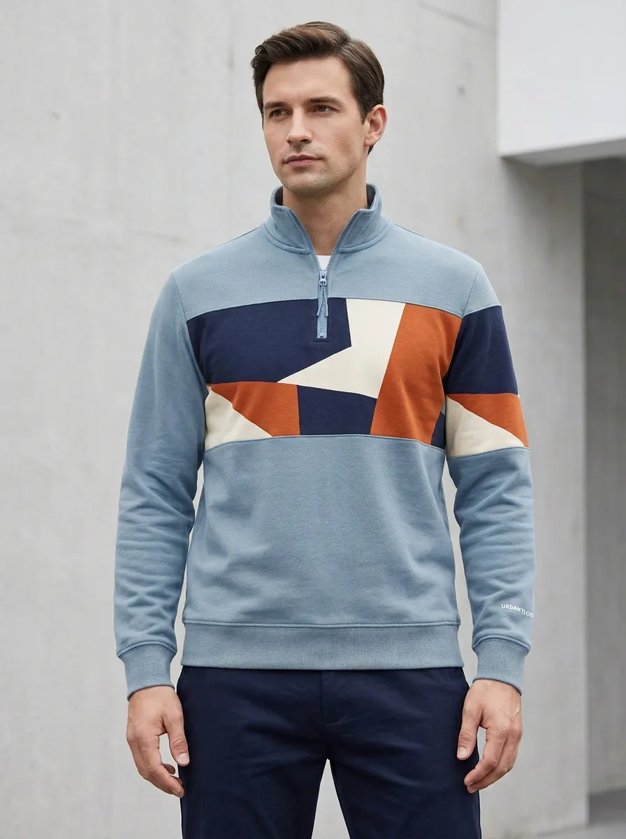 Half-Zip Geometric Colorblock Men's Half-Zip Sweatshirt