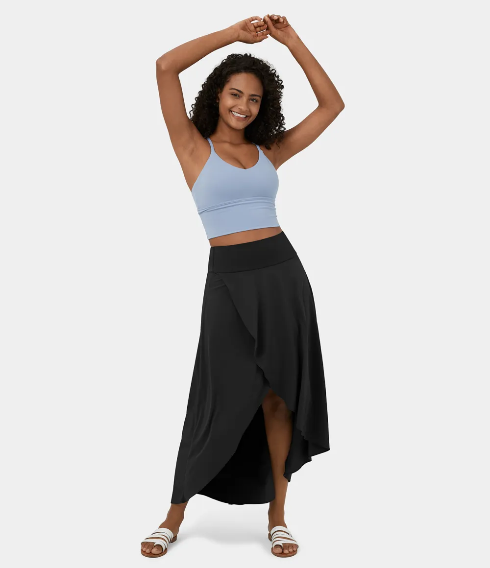 Breezeful High Waisted High Low Ruffle 2-in-1 Flowy Quick Dry Casual Regular Maxi Skirt