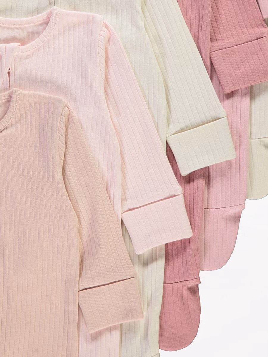 Pink Ribbed Zip Fasten Sleepsuits 7 Pack detail 2