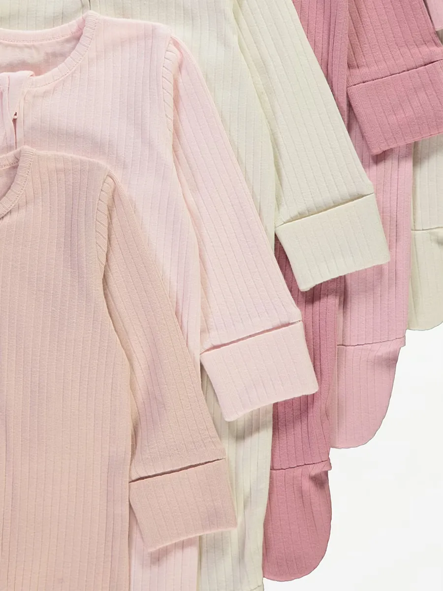 Pink Ribbed Zip Fasten Sleepsuits 7 Pack