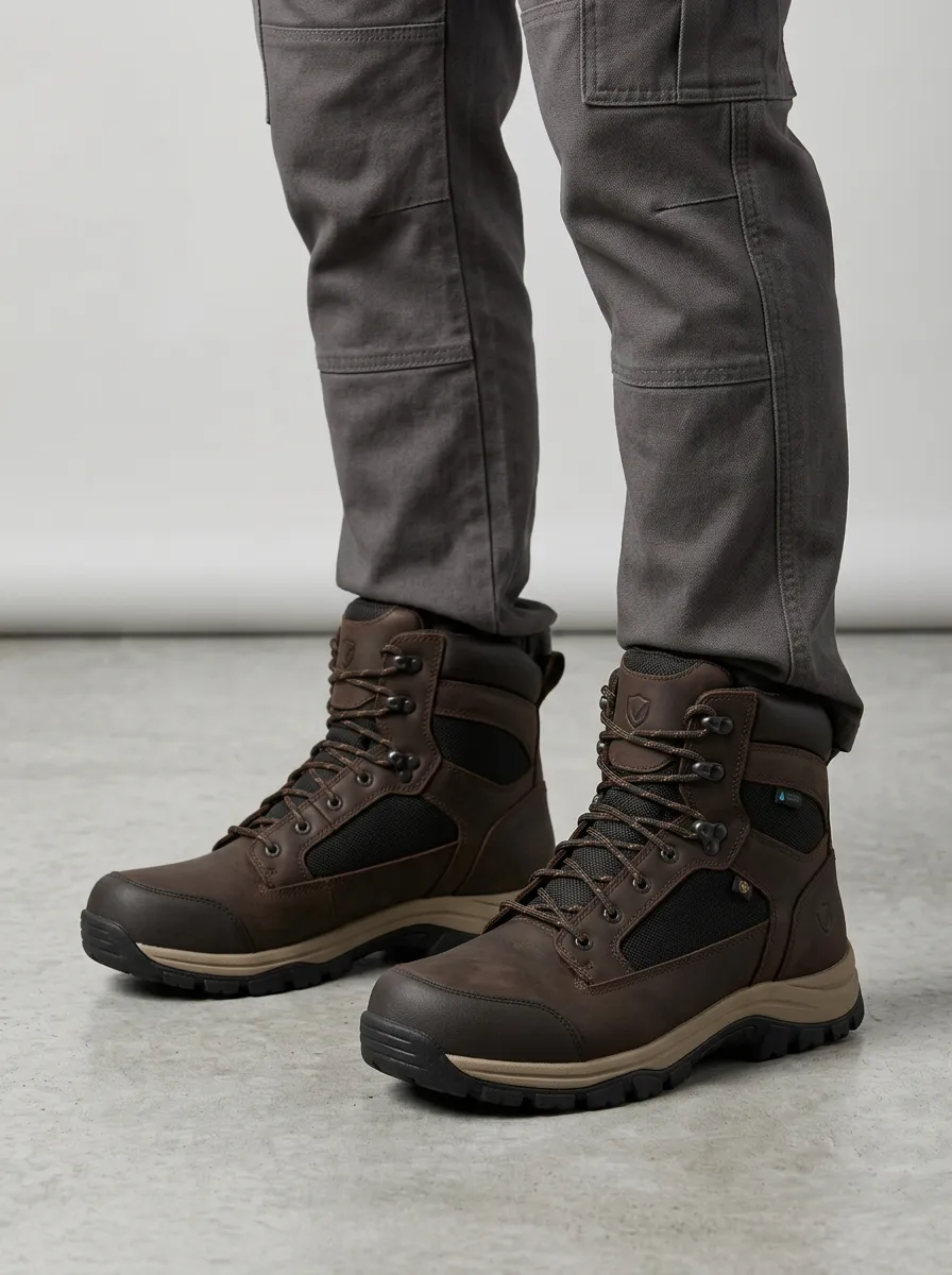 Unisex Waterproof Brown Leather Tactical Work Boots