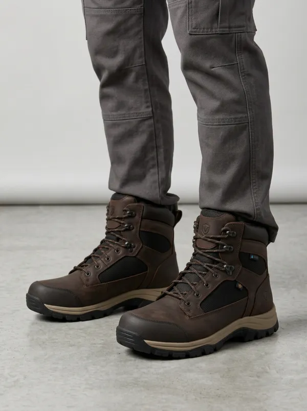Unisex Waterproof Brown Leather Tactical Work Boots