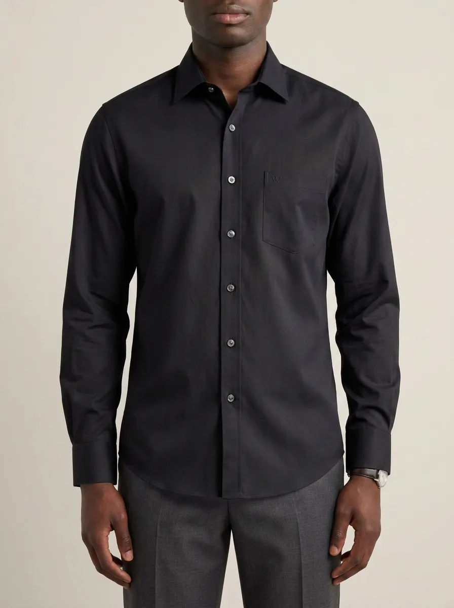 Men's Non-Iron Cotton Light Blue Embroidered Logo Dress Shirt