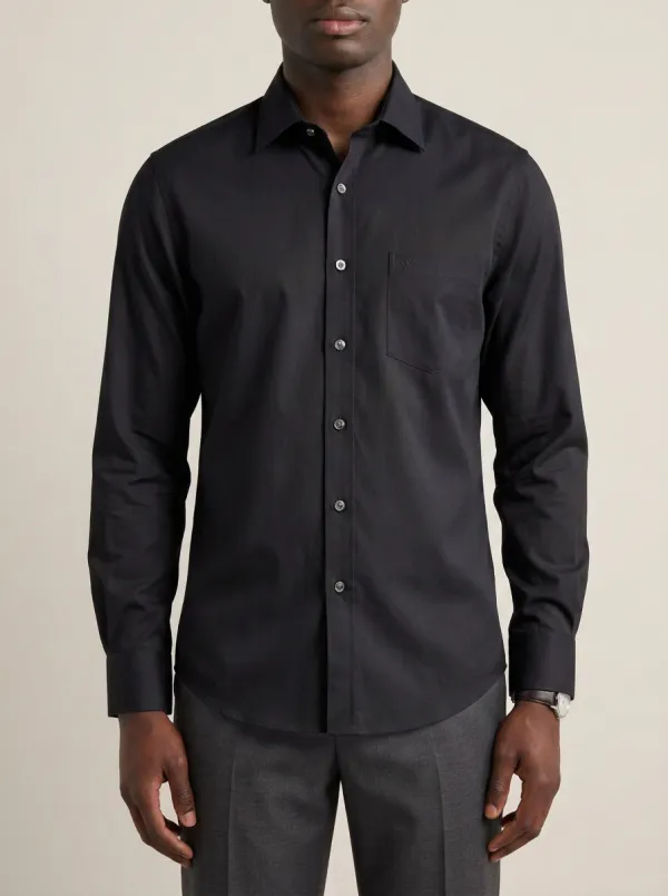 Men's Non-Iron Cotton Light Blue Embroidered Logo Dress Shirt