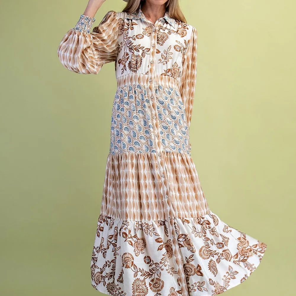 Floral Smocked Tiered Long Sleeve Dress