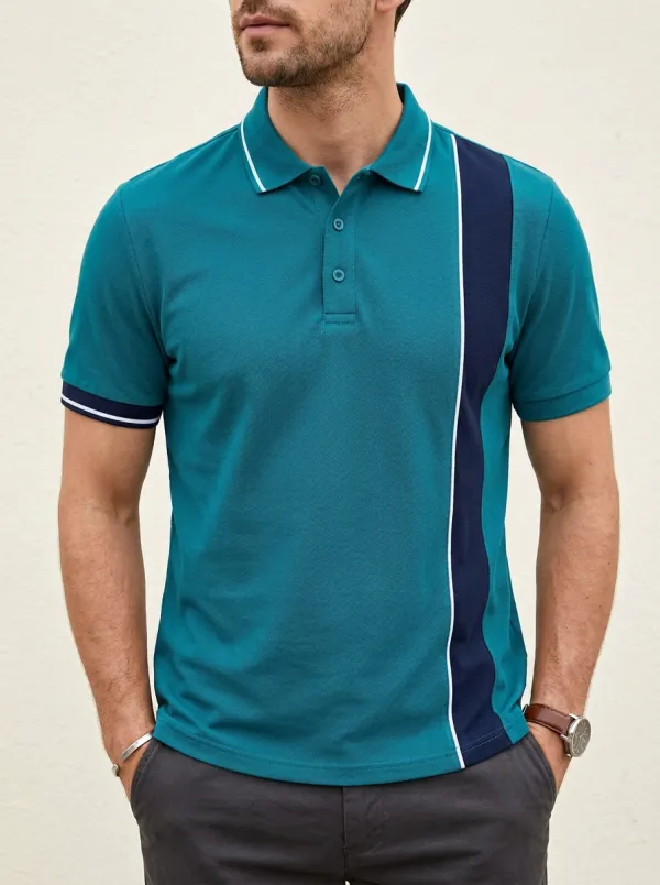 Men's Smart-Casual Colorblock Striped Polo Shirt