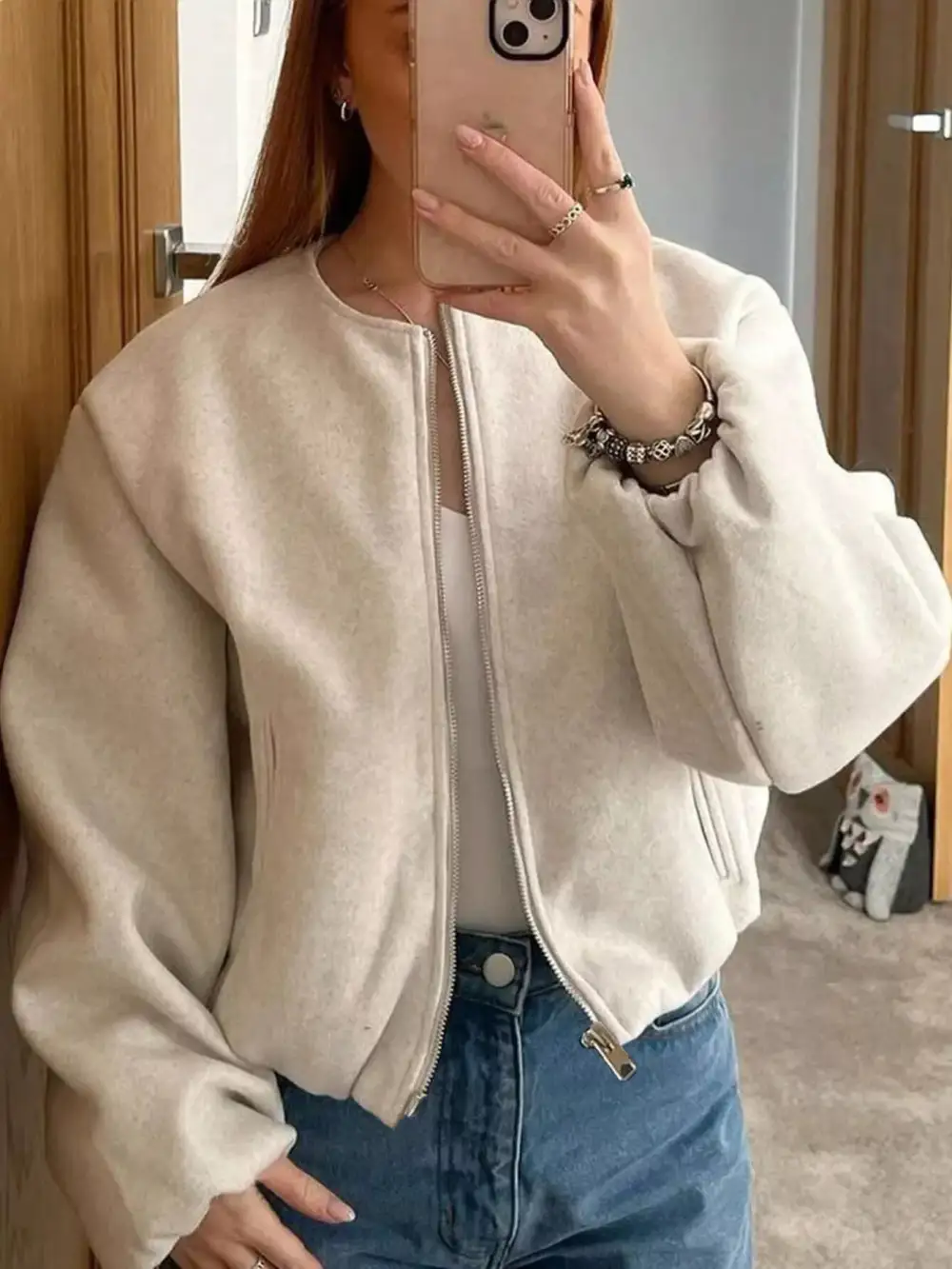 Plus Size Casual Fleece Zip-Up
