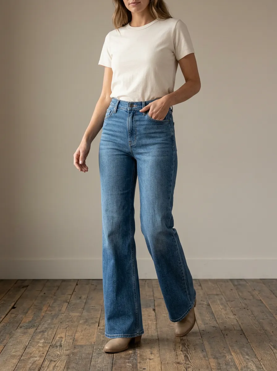 Wide-Leg Casual Denim Jeans