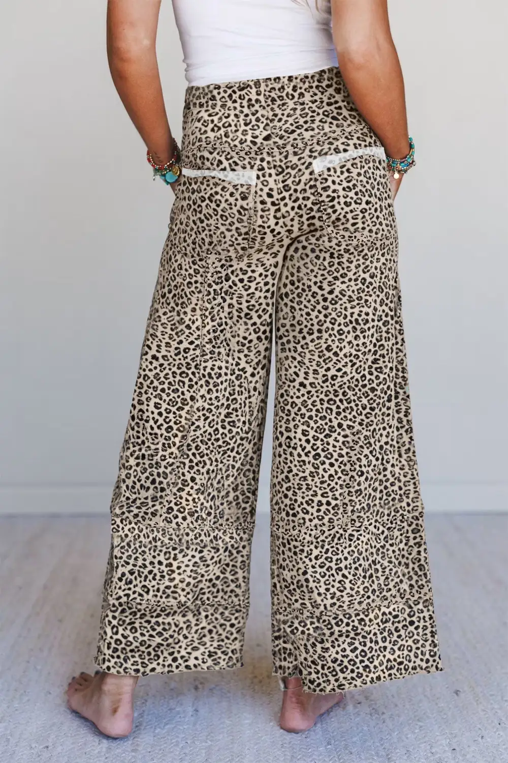 Animal Print Wide Leg Terry Knit Trousers
