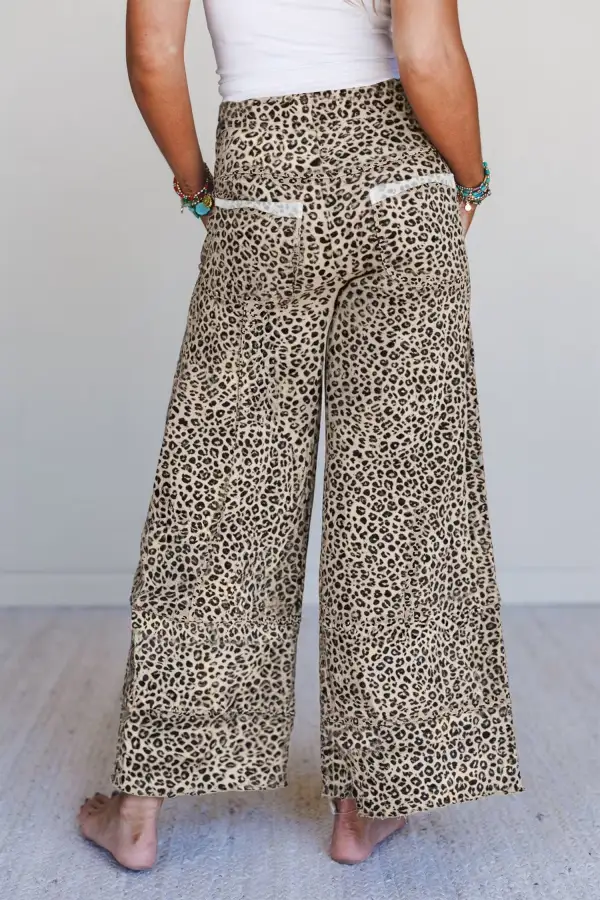 Animal Print Wide Leg Terry Knit Trousers