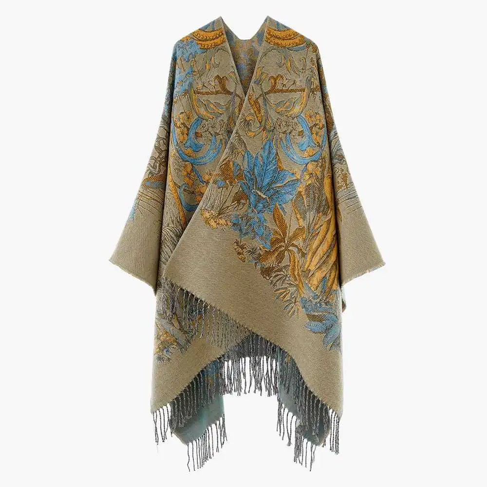 Jacquard Fringed Wrap Scarf