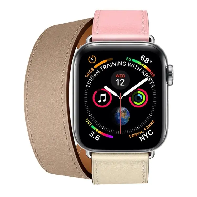 Two-Tone Double Loop Leather Wrist Strap Watch Band for Watch Series 3 & 2 & 1 38 mm - Cherry Pink And Pink White And Ceramic Clay