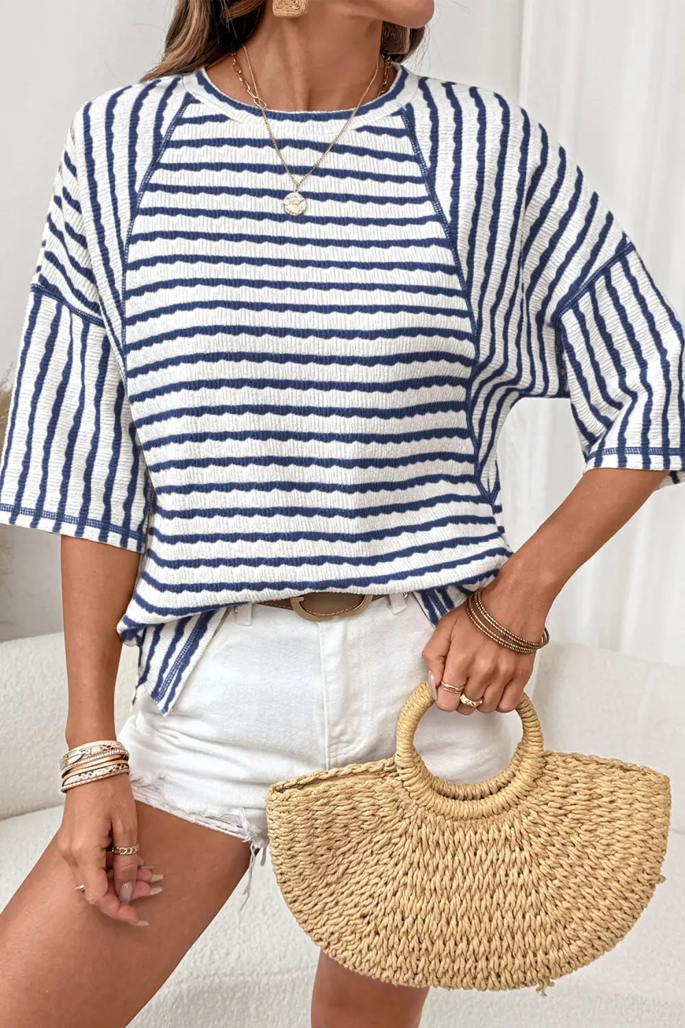 Smooth Textured Knit Split Hem Tee