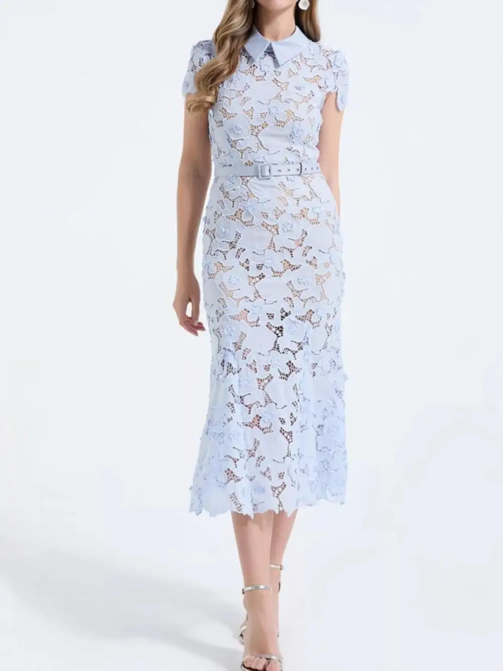 Floral Lace Short Sleeve Midi Dress