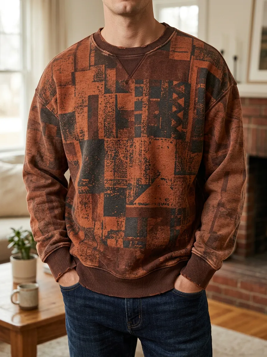 Men's Geometric Graphic Fleece Sweatshirt