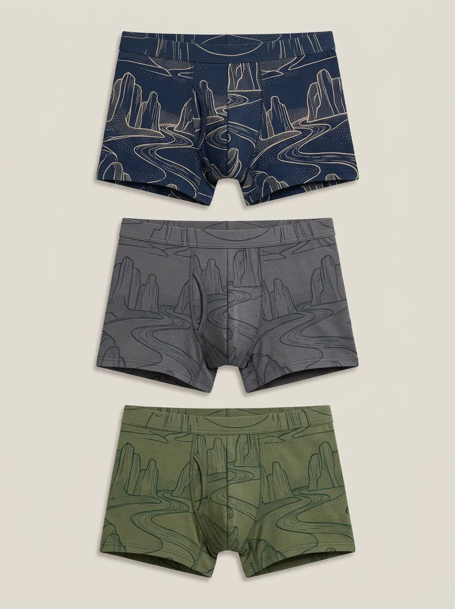 Men's Desert Landscape Line-Art Boxer Briefs Set