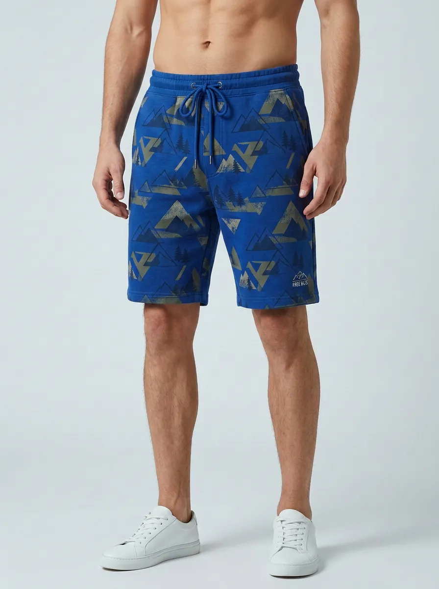 Men's Geometric Mountain Forest Drawstring Printed Sweat Shorts