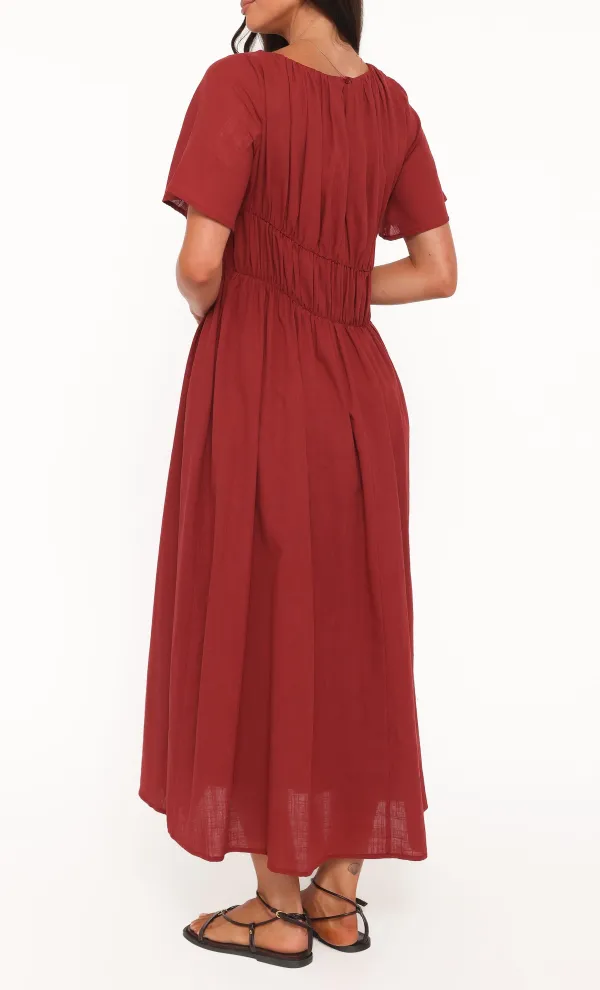 Pleated Round Neck Maxi Dress