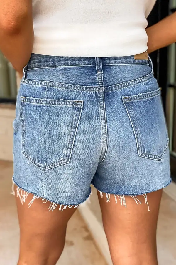 Acid Wash Raw Hem Denim Shorts