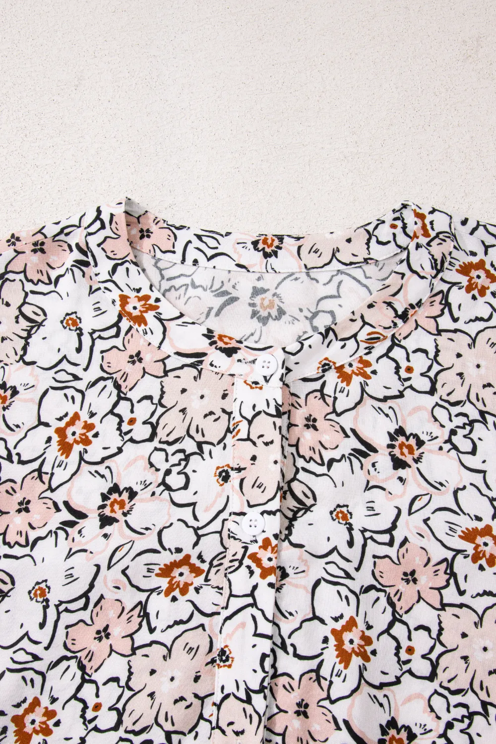 Khaki Bold Floral Print Frilled Shirt